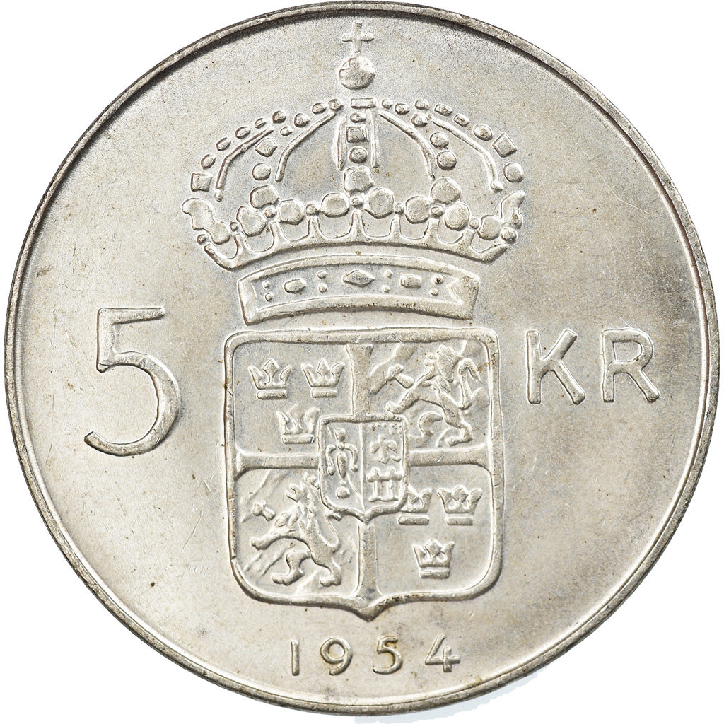 Coin, Sweden, Gustaf VI, 5 Kronor, 1954, EF(40-45), Silver, KM:829