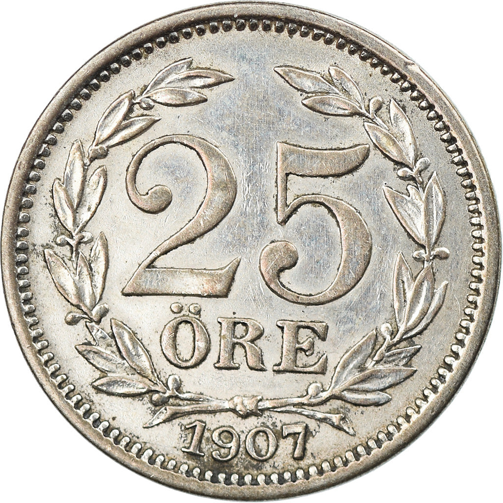 Coin, Sweden, Oscar II, 25 Öre, 1907, EF(40-45), Silver, KM:775