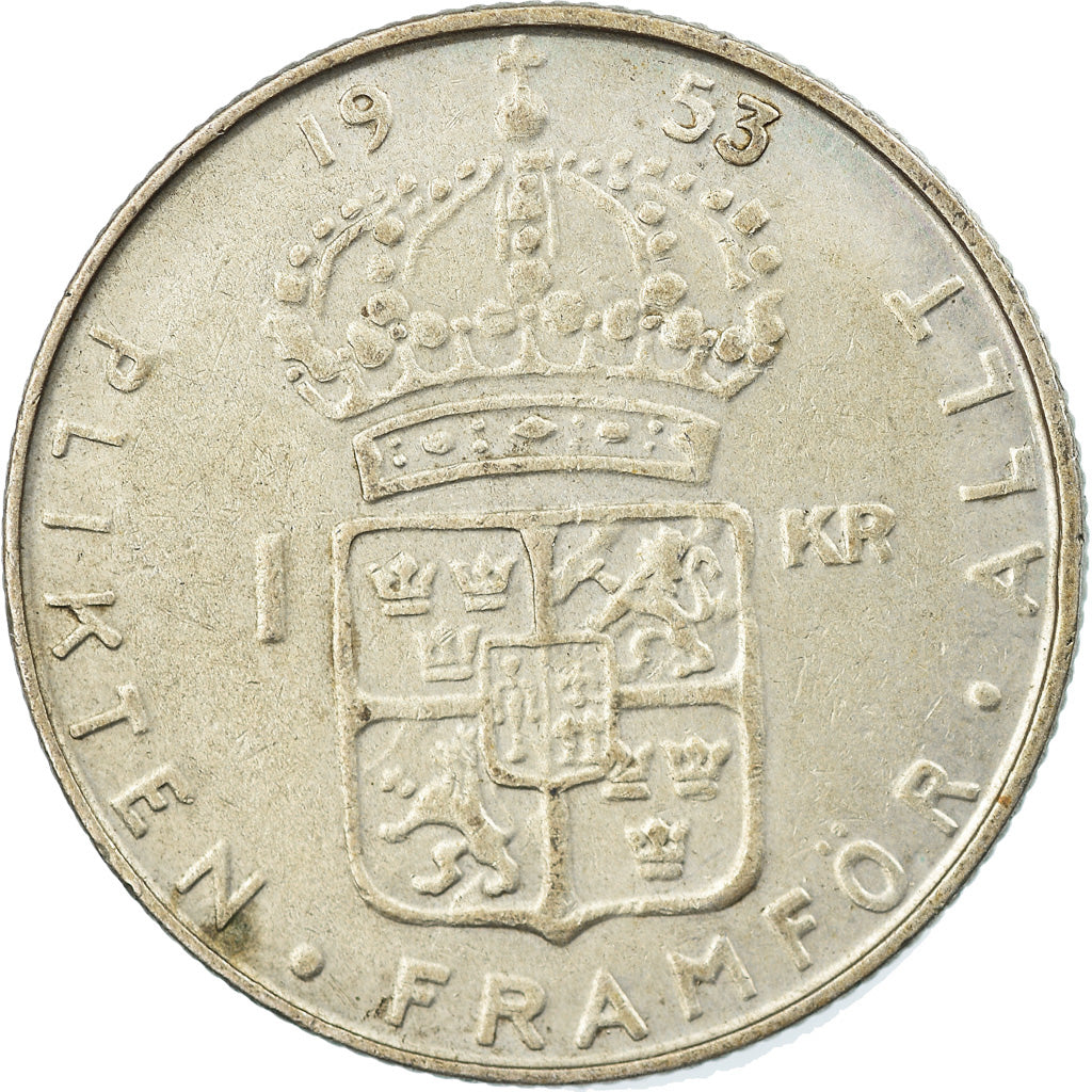 Coin, Sweden, Gustaf VI, Krona, 1953, VF(30-35), Silver, KM:826