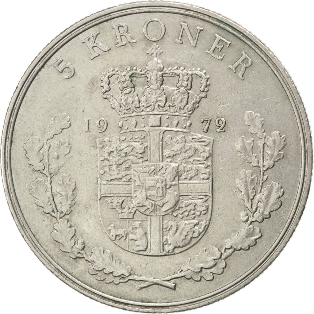 Danimarca, Frederik IX, 5 Kroner, 1972, BB+, Rame-nichel, KM:853.2