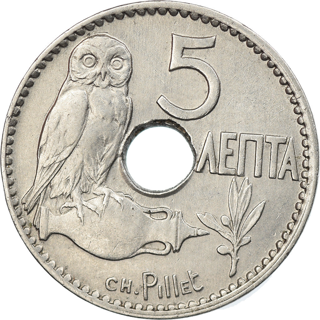 Coin, Greece, George I, 5 Lepta, 1912, EF(40-45), Nickel, KM:62