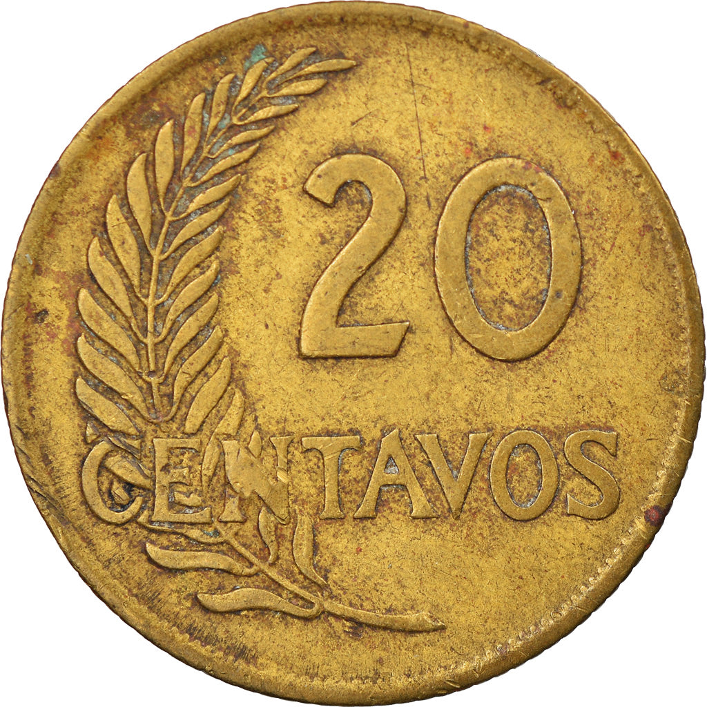 Moneta, Peru, 20 Centavos, 1965, Lima, VF(30-35), Mosiądz, KM:221.2b