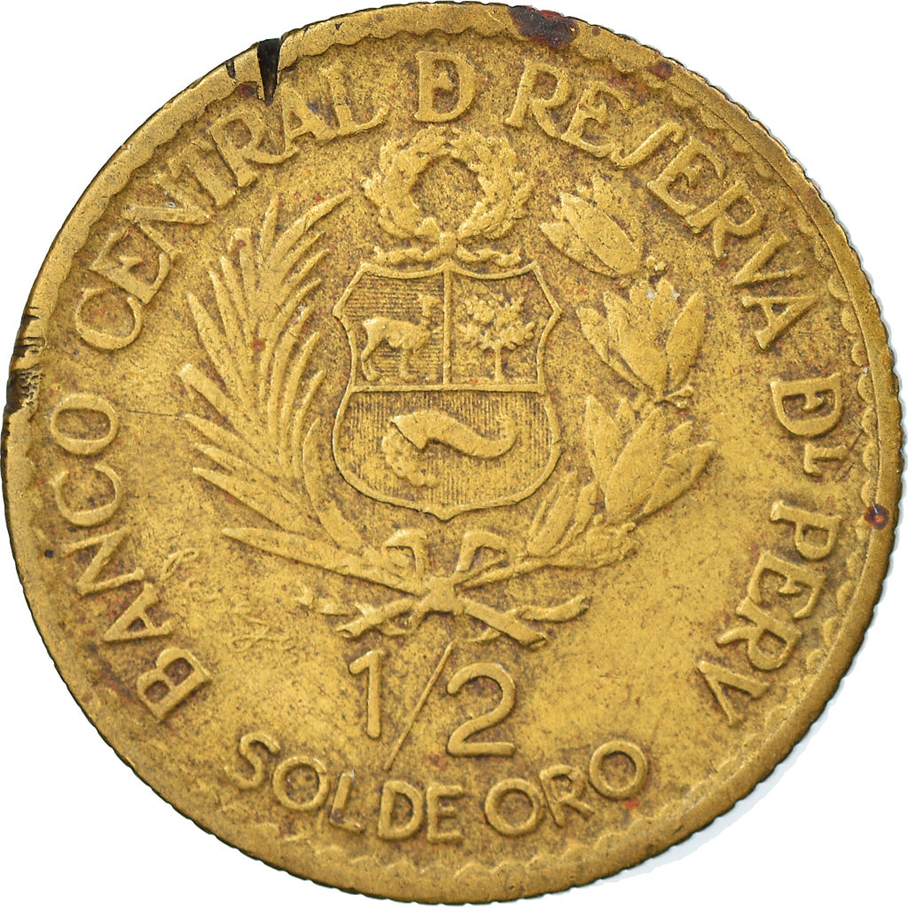 Coin, Peru, 1/2 Sol, 1965, Lima, VF(30-35), Brass, KM:239