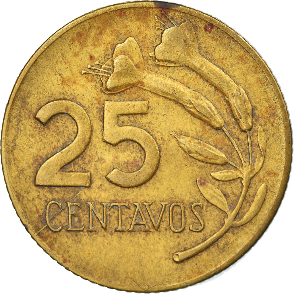 Coin, Peru, 25 Centavos, 1968, Lima, VF(30-35), Brass, KM:246.1
