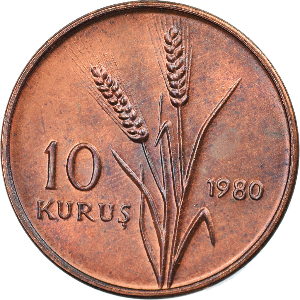 Coin, Turkey, 10 Kurus, 1980, EF(40-45), Bronze, KM:935