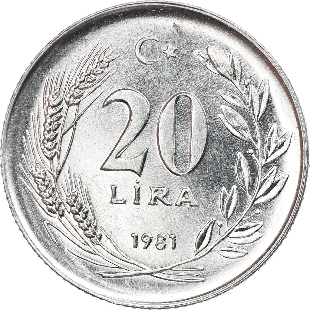 Coin, Turkey, 20 Lira, 1981, AU(50-53), Aluminum, KM:946