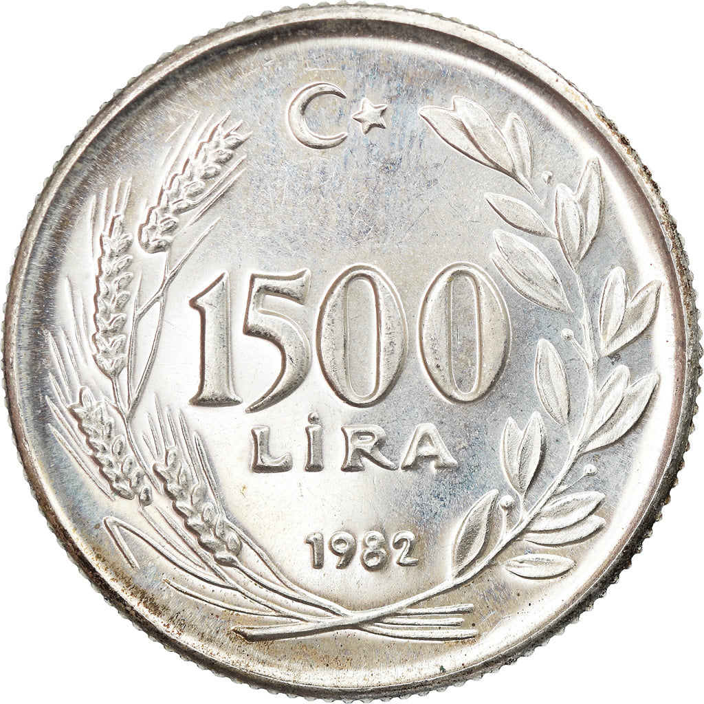 Coin, Turkey, 1500 Lira, 1982, EF(40-45), Silver, KM:947