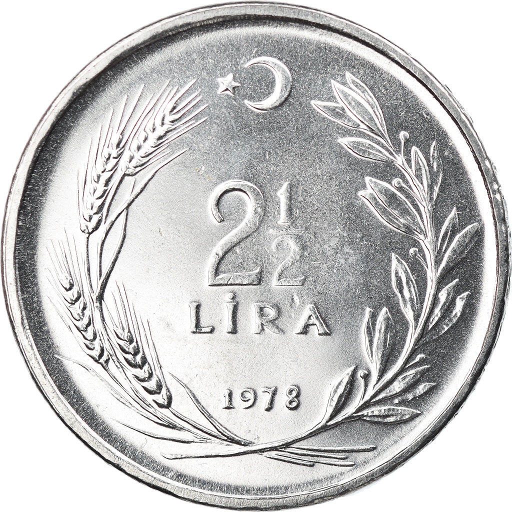 Coin, Turkey, 2-1/2 Lira, 1978, AU(55-58), Stainless Steel, KM:915