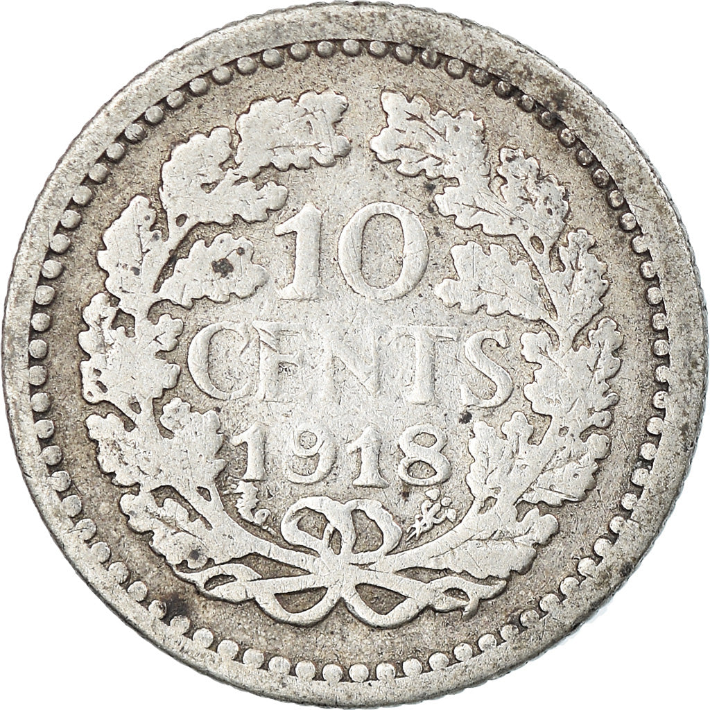Coin, Netherlands, Wilhelmina I, 10 Cents, 1918, EF(40-45), Silver, KM:145