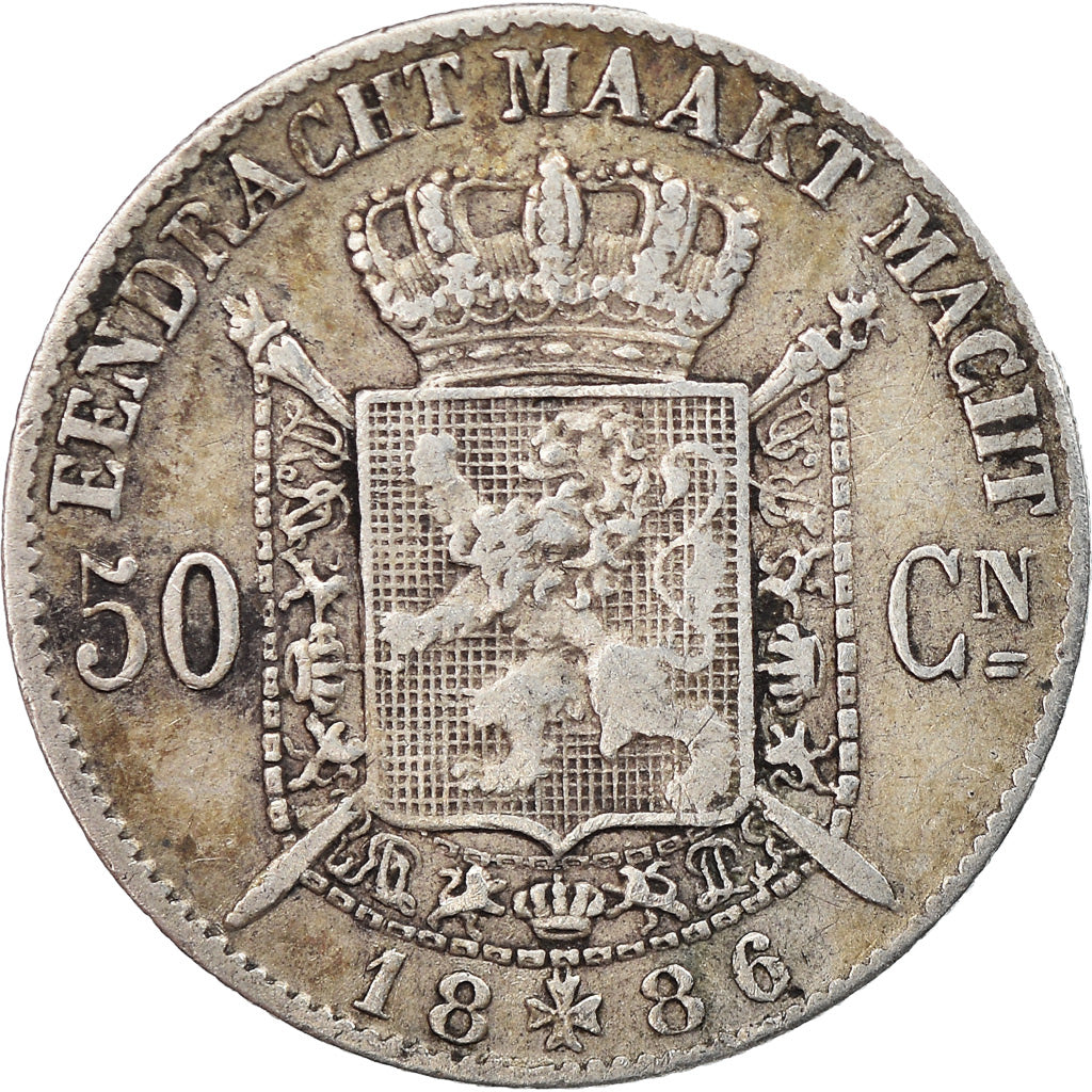 Moneta, Belgia, Leopold II, 50 Centimes, 1886, EF(40-45), Srebro, KM:27