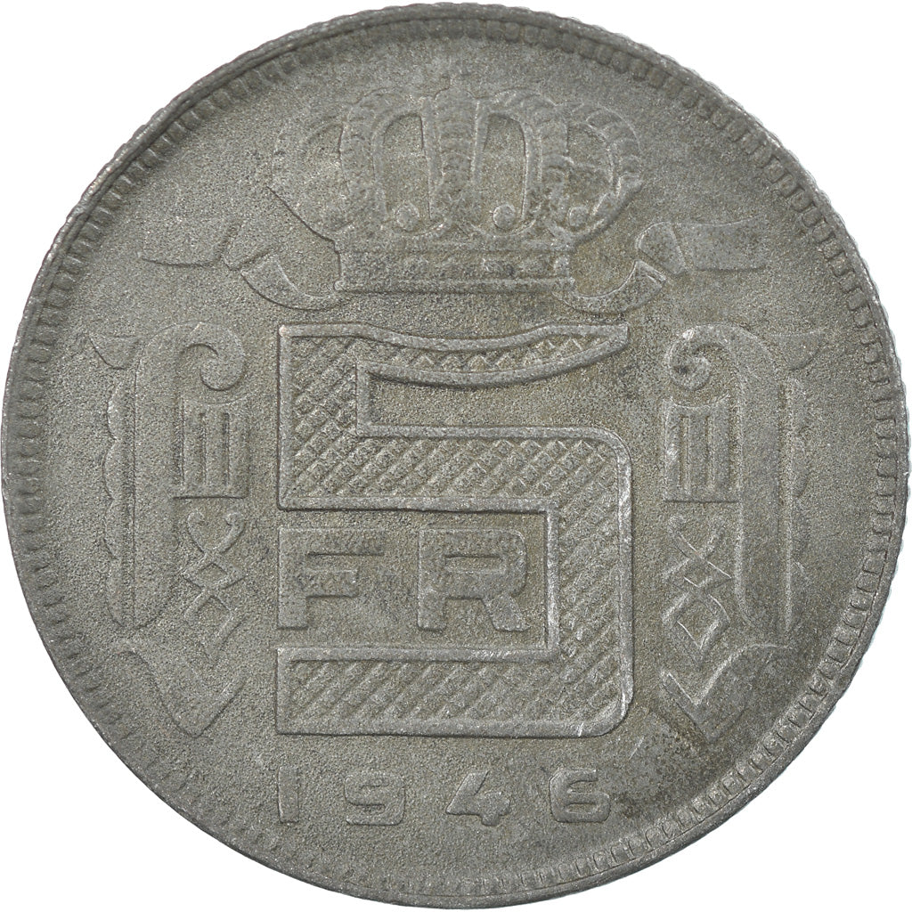 Münze, Belgien, 5 Francs, 5 Frank, 1946, SS, Zinc, KM:129.1