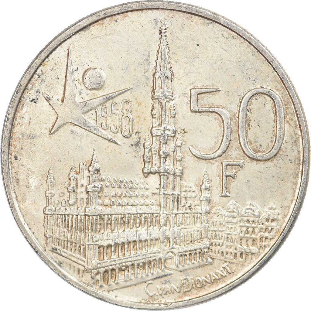 Coin, Belgium, 50 Francs, 50 Frank, 1958, Brussels, EF(40-45), Silver, KM:150.1