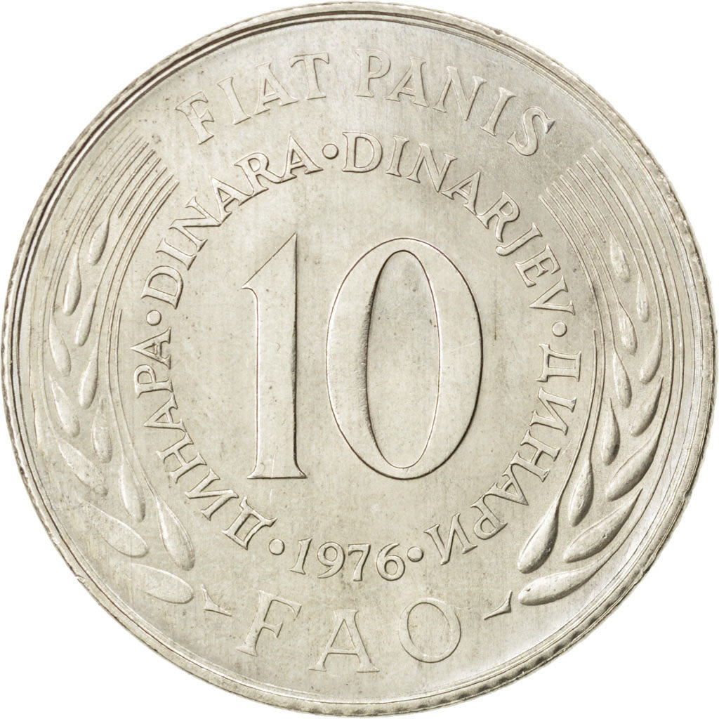 Coin, Yugoslavia, 10 Dinara, 1976, MS(60-62), Copper-Nickel-Zinc, KM:63