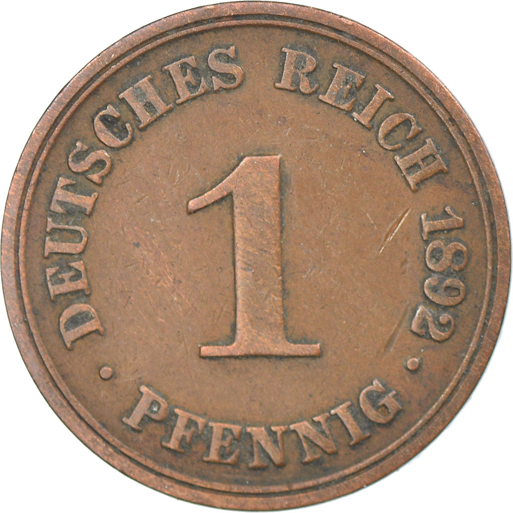 Coin, GERMANY - EMPIRE, Wilhelm II, Pfennig, 1892, Berlin, VF(30-35), Copper