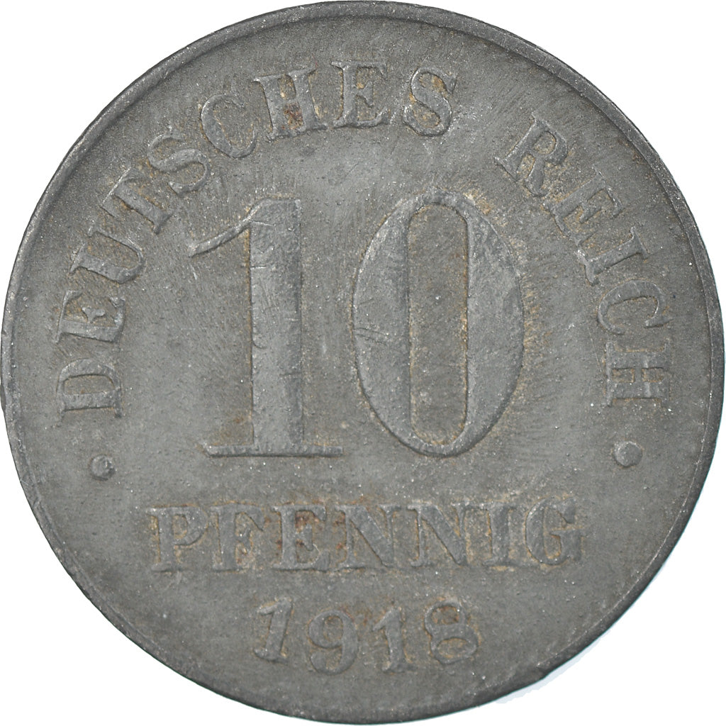 Moneta, NIEMCY - IMPERIUM, 10 Pfennig, 1918, VF(30-35), Cynk, KM:26