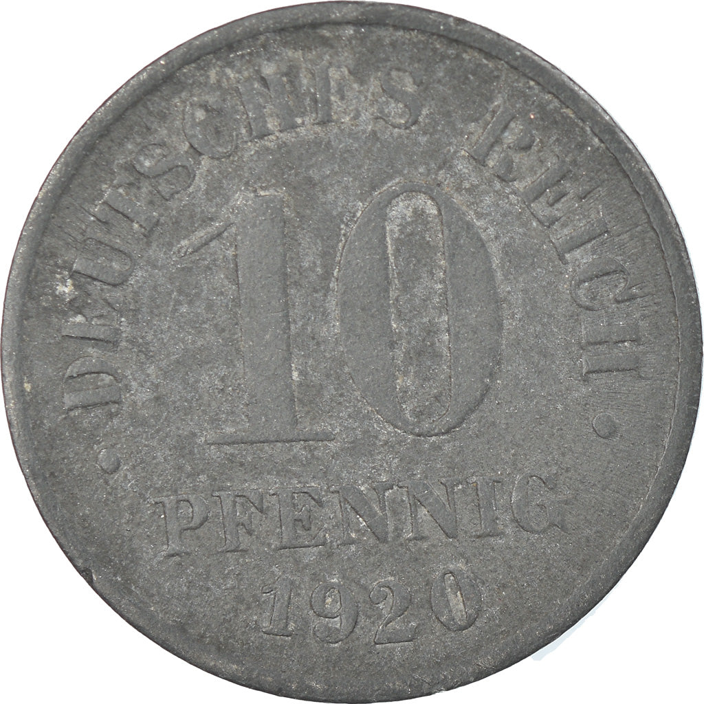 Munten, DUITSLAND - KEIZERRIJK, 10 Pfennig, 1920, FR+, Zinc, KM:26