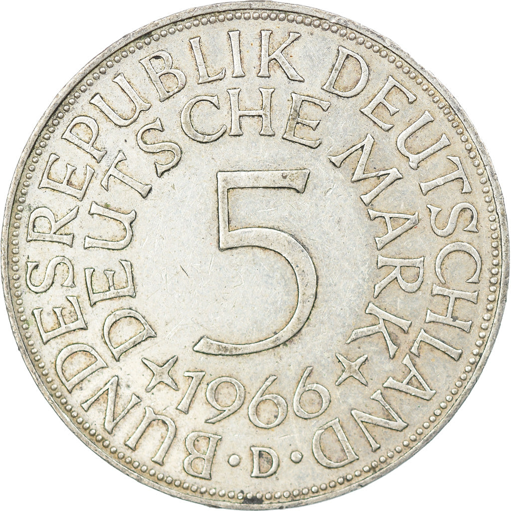 Coin, GERMANY - FEDERAL REPUBLIC, 5 Mark, 1966, Munich, EF(40-45), Silver