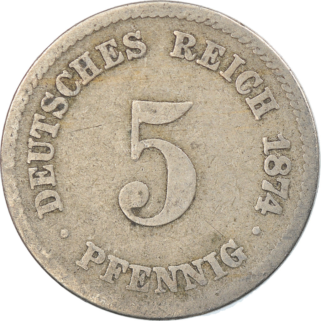 Monnaie, GERMANY - EMPIRE, Wilhelm I, 5 Pfennig, 1874, Stuttgart, TB+