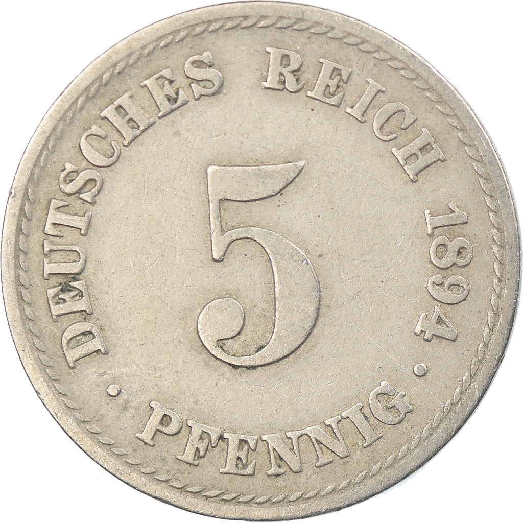 Coin, GERMANY - EMPIRE, Wilhelm II, 5 Pfennig, 1894, Berlin, EF(40-45)