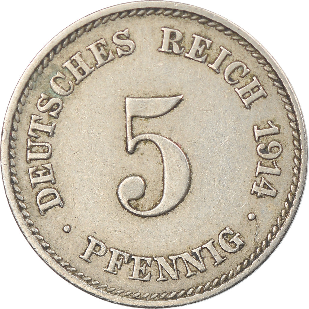 Coin, GERMANY - EMPIRE, Wilhelm II, 5 Pfennig, 1914, Hambourg, VF(30-35)