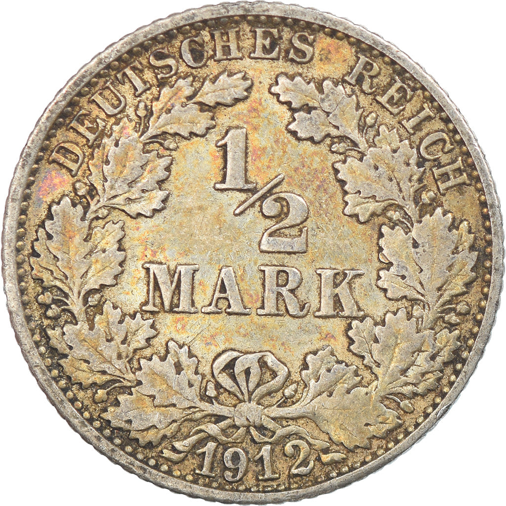 Moneda, ALEMANIA - IMPERIO, 1/2 Mark, 1912, Stuttgart, MBC, Plata, KM:17