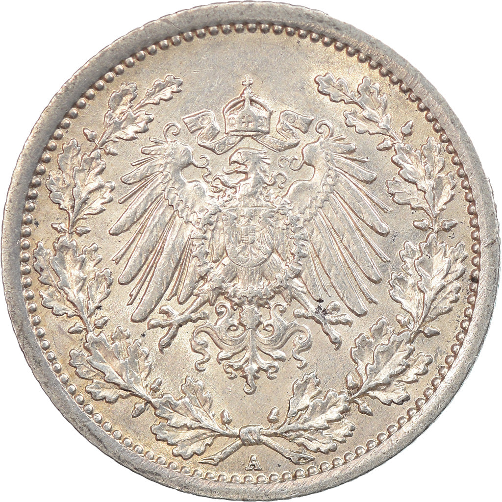 Coin, GERMANY - EMPIRE, 1/2 Mark, 1915, Berlin, AU(55-58), Silver, KM:17