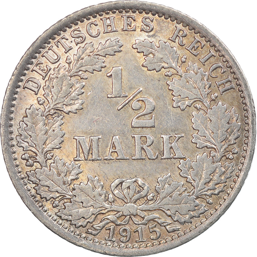 Coin, GERMANY - EMPIRE, 1/2 Mark, 1915, Berlin, AU(55-58), Silver, KM:17