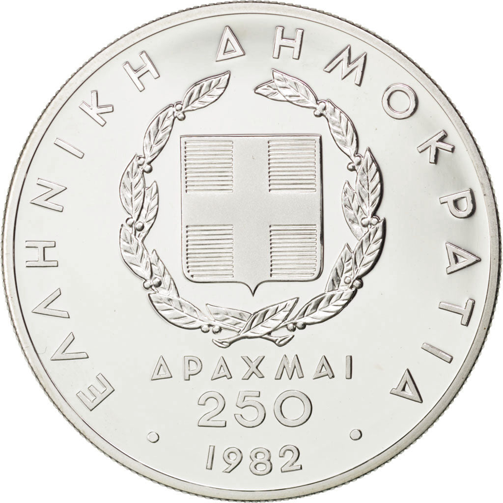 GREECE, 250 Drachmai, 1982, KM #137, MS(65-70), Silver, 14.48