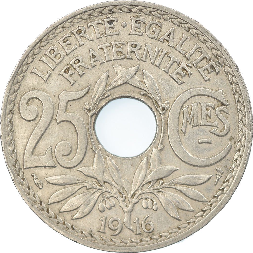 Moneta, Francja, Lindauer, 25 Centimes, 1916, EF(40-45), Nikiel, KM:867