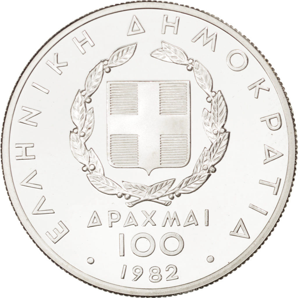 GREECE, 100 Drachmai, 1982, KM #135, MS(65-70), Silver, 5.73