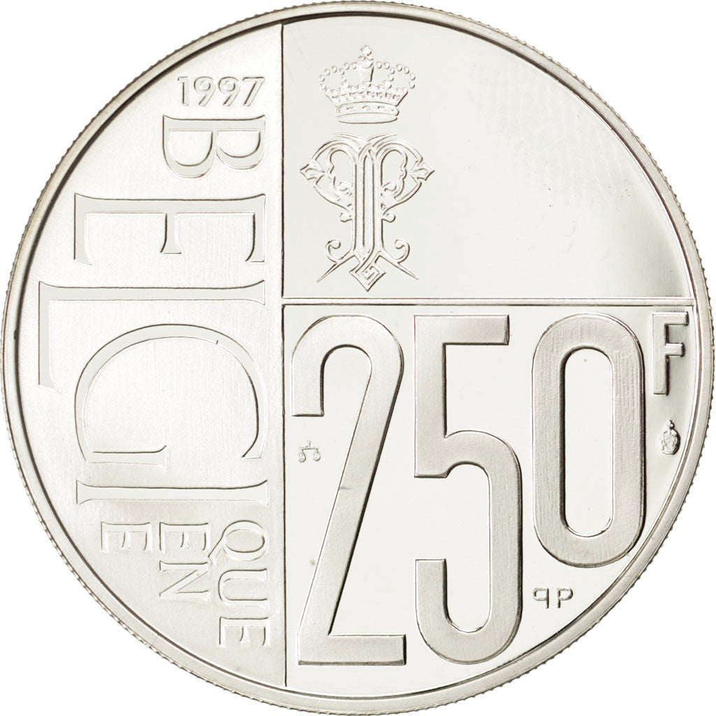 BELGIUM, 250 Francs, 250 Frank, 1997, Brussels, KM #207, MS(65-70), Silver, 33,.