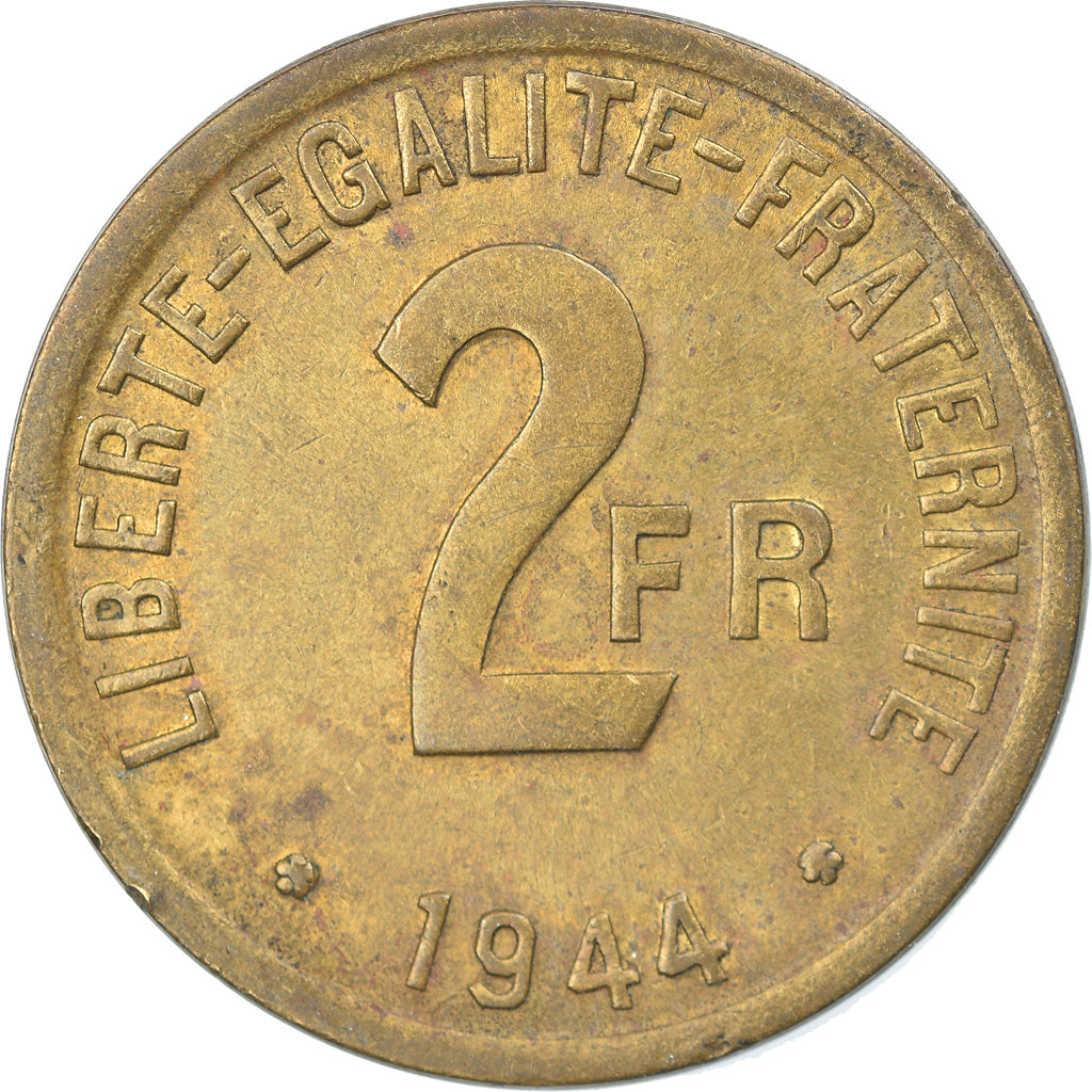 Coin, France, France Libre, 2 Francs, 1944, Philadelphia, EF(40-45), Brass