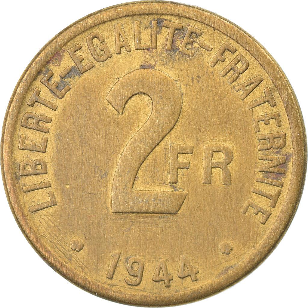 Coin, France, France Libre, 2 Francs, 1944, Philadelphia, EF(40-45), Brass