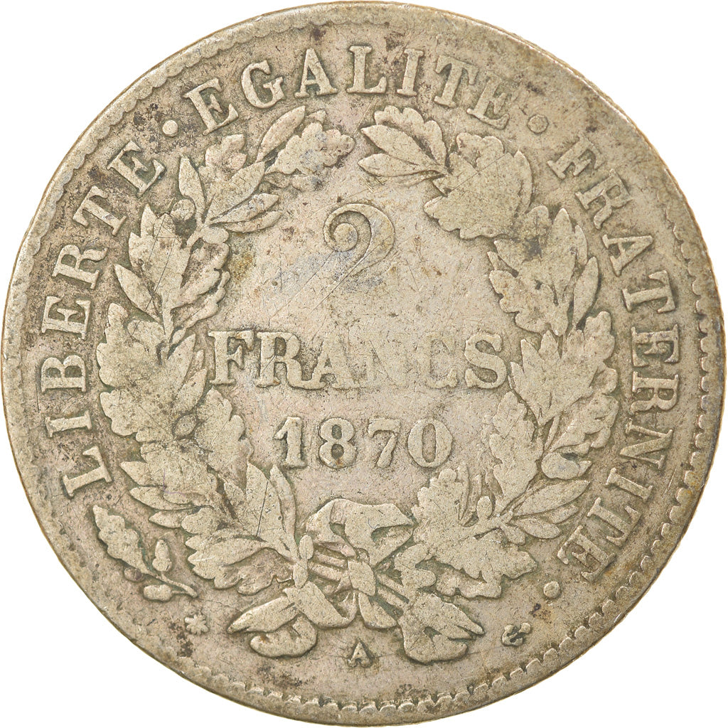 Monnaie, France, Cérès, 2 Francs, 1870, Paris, TB+, Argent, Gadoury:530
