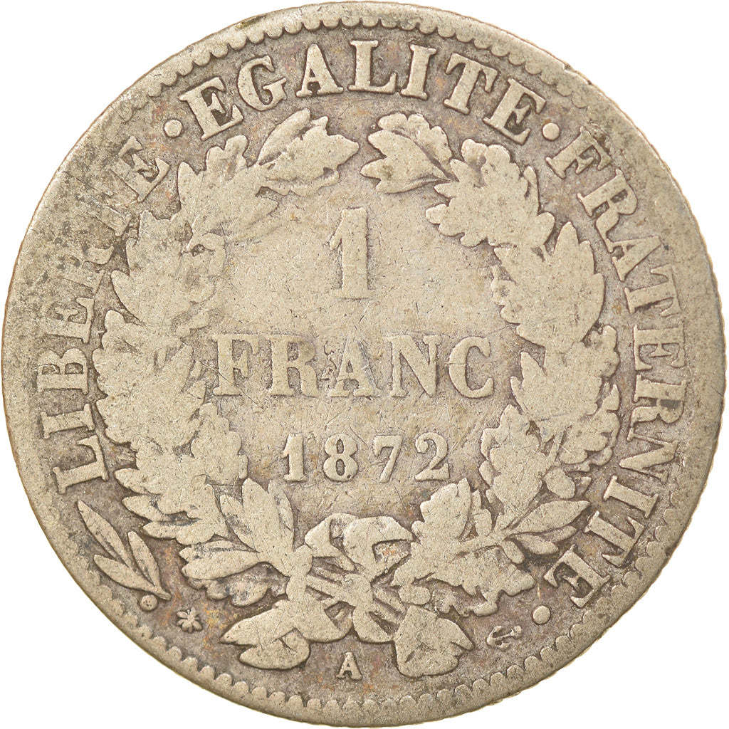 Coin, France, Cérès, Franc, 1872, Paris, VF(30-35), Silver, KM:822.1