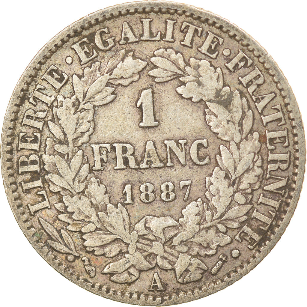 Coin, France, Cérès, Franc, 1887, Paris, EF(40-45), Silver, KM:822.1