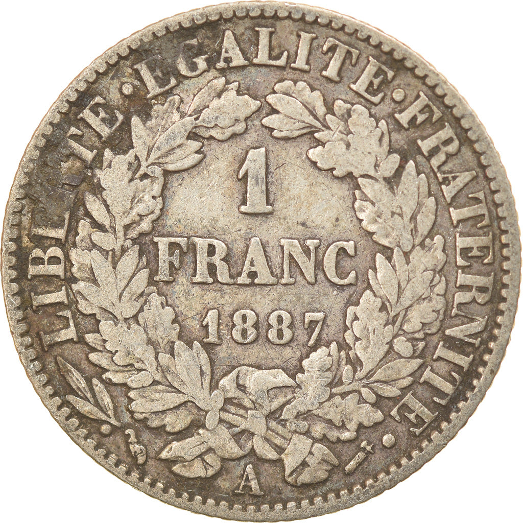 Coin, France, Cérès, Franc, 1887, Paris, EF(40-45), Silver, KM:822.1