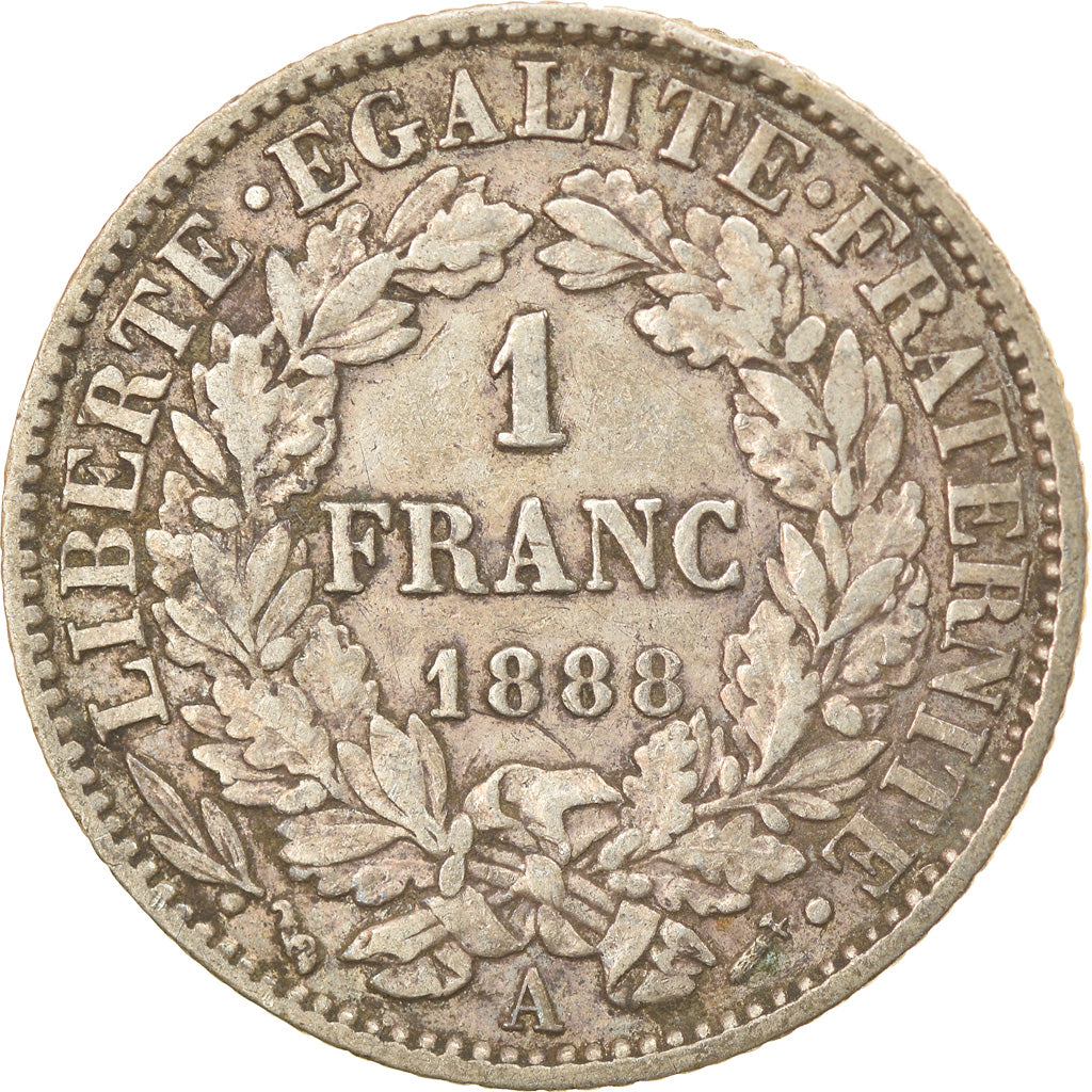 Coin, France, Cérès, Franc, 1888, Paris, EF(40-45), Silver, KM:822.1