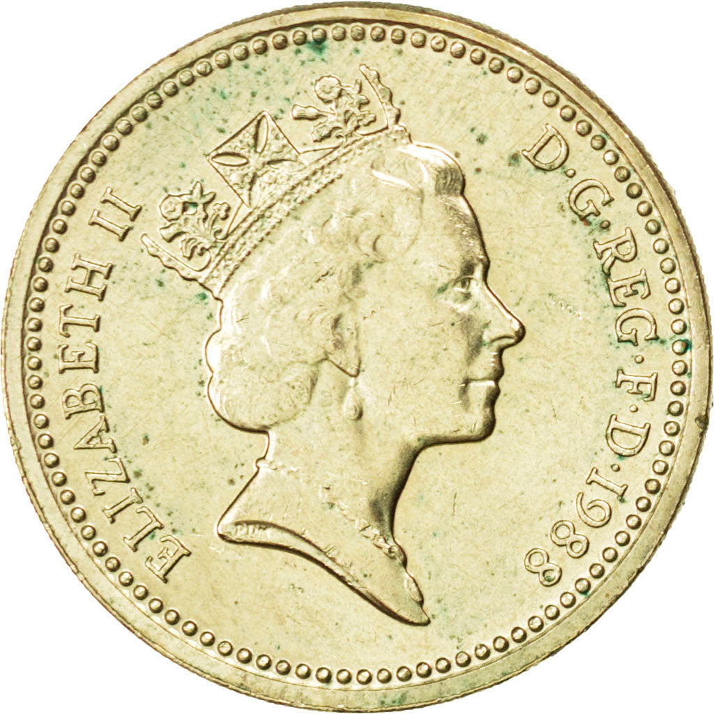 GREAT BRITAIN, Pound, 1988, KM #954, AU(55-58), Nickel-Brass, 22.5, 9.52