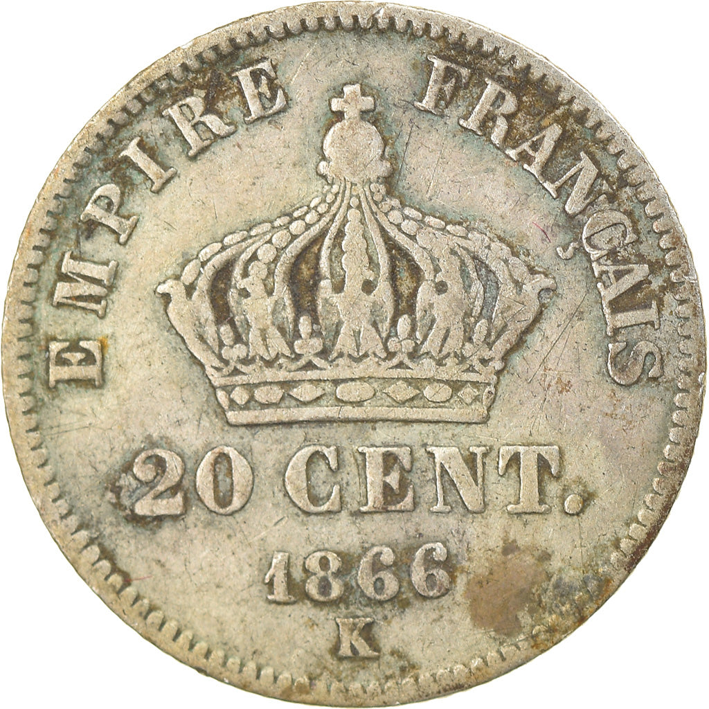 Moneta, Francia, Napoleon III, Napoléon III, 20 Centimes, 1866, Bordeaux, MB+