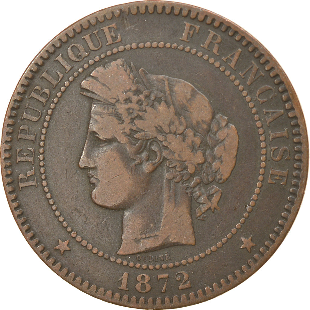 Moneta, Francja, Cérès, 10 Centimes, 1872, Bordeaux, EF(40-45), Bronze