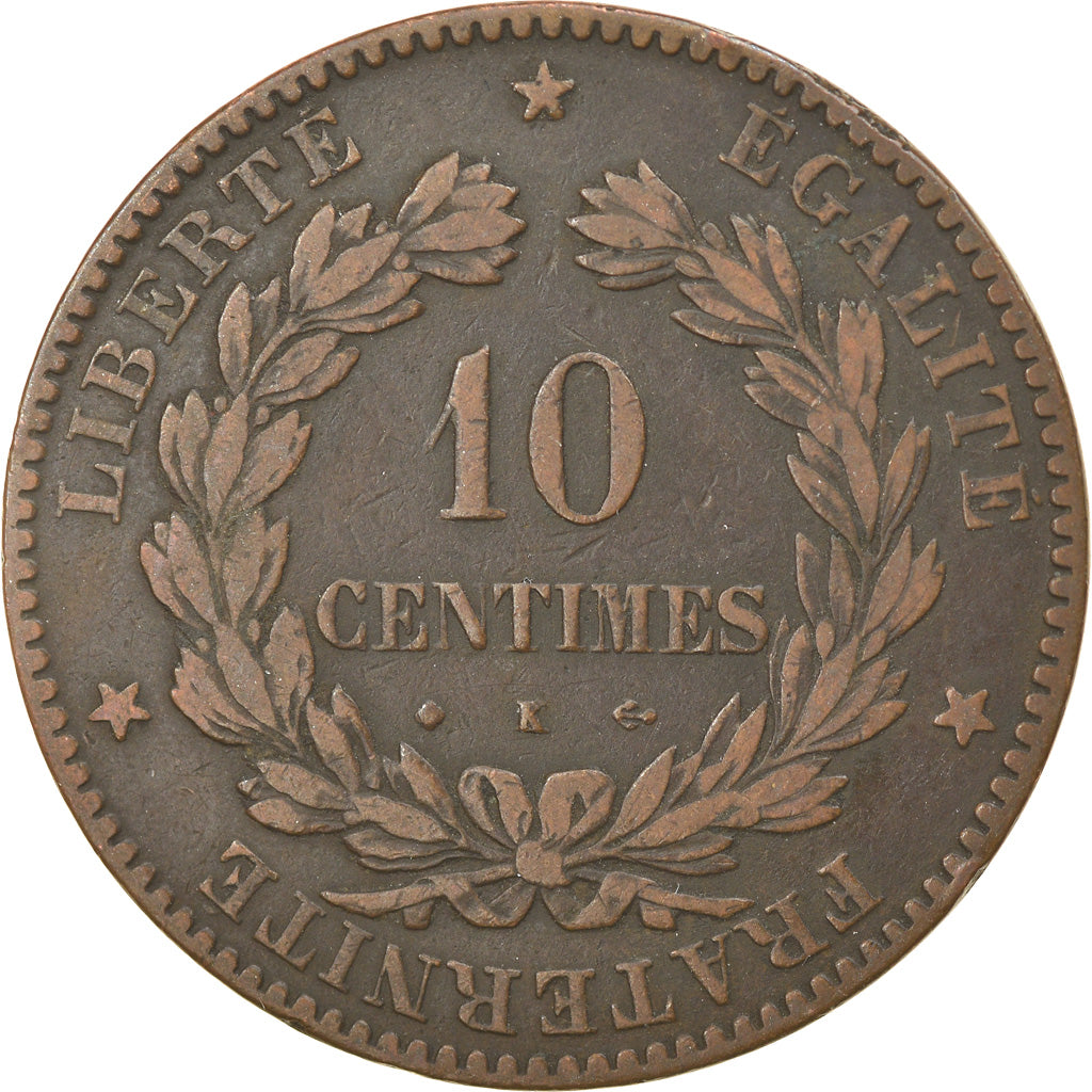 Moneta, Francja, Cérès, 10 Centimes, 1872, Bordeaux, EF(40-45), Bronze
