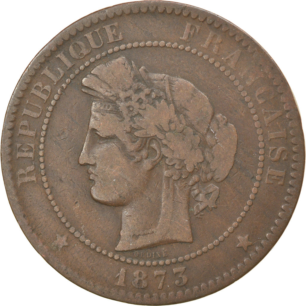 Munten, Frankrijk, Cérès, 10 Centimes, 1873, Bordeaux, ZF, Bronze, KM:815.2