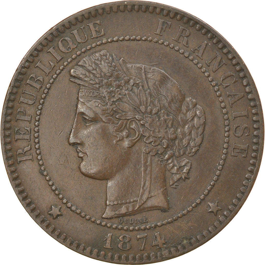 Coin, France, Cérès, 10 Centimes, 1874, Bordeaux, EF(40-45), Bronze, KM:815.2