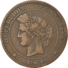 Monnaie, France, Cérès, 10 Centimes, 1874, Paris, TTB, Bronze, Gadoury:265a