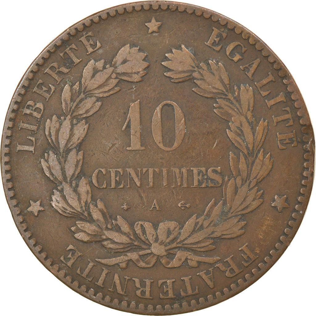Monnaie, France, Cérès, 10 Centimes, 1874, Paris, TTB, Bronze, Gadoury:265a