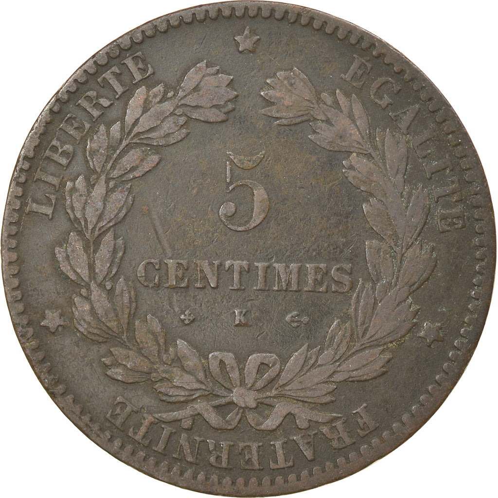Moneta, Francja, Cérès, 5 Centimes, 1873, Bordeaux, EF(40-45), Bronze