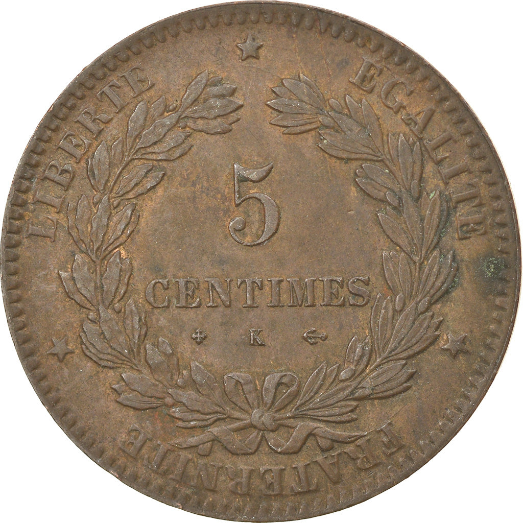 Coin, France, Cérès, 5 Centimes, 1877, Bordeaux, EF(40-45), Bronze, KM:821.2