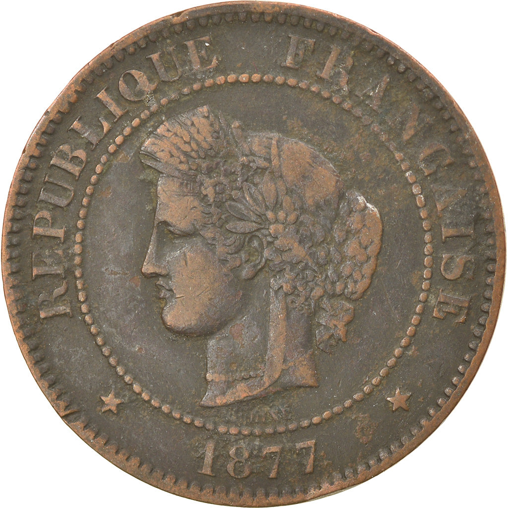 Moneta, Francja, Cérès, 5 Centimes, 1877, Bordeaux, EF(40-45), Bronze