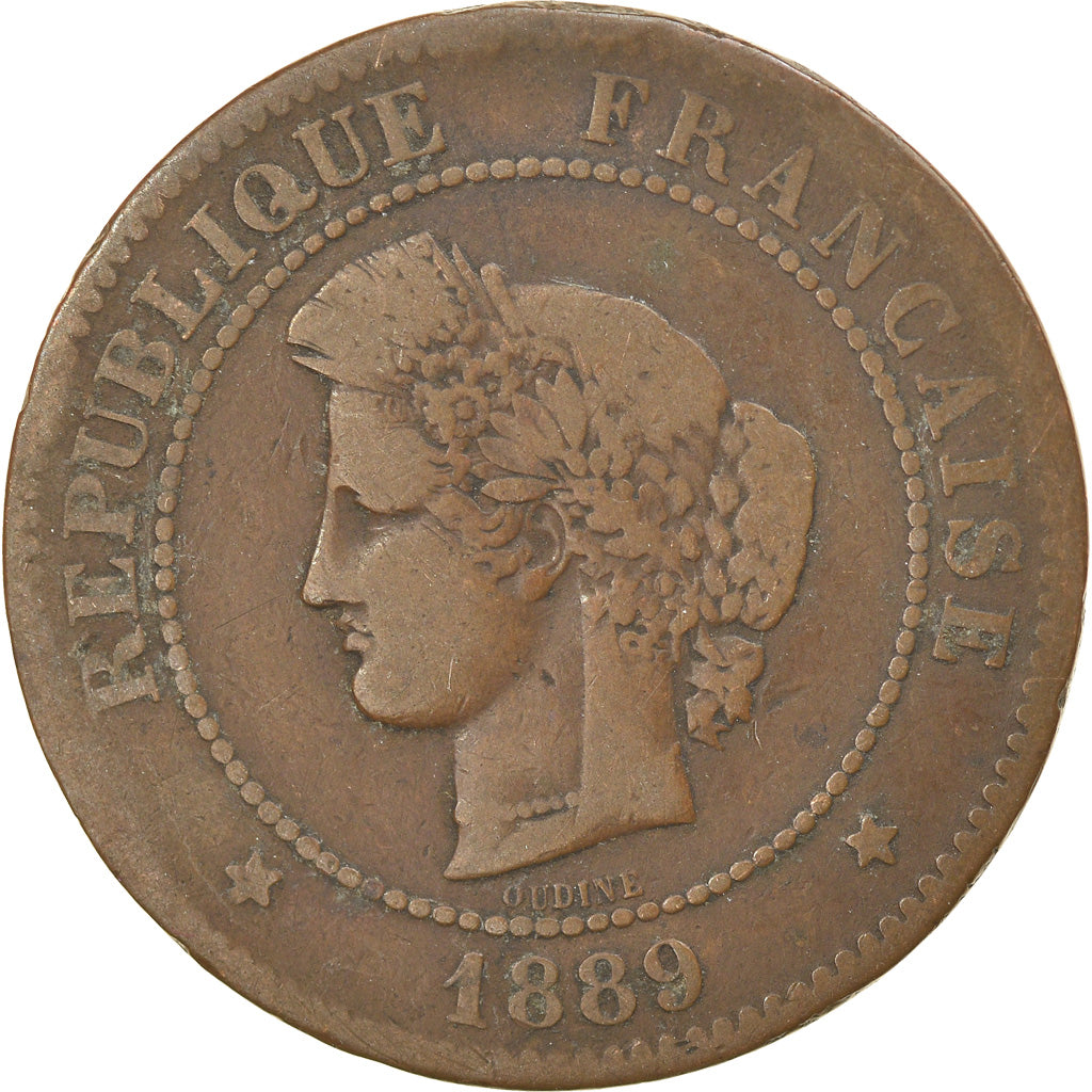 Moneta, Francia, Cérès, 5 Centimes, 1889, Paris, BB, Bronzo, KM:821.1